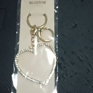 Blossom Gold heart rhinestones purse charm/key chain
